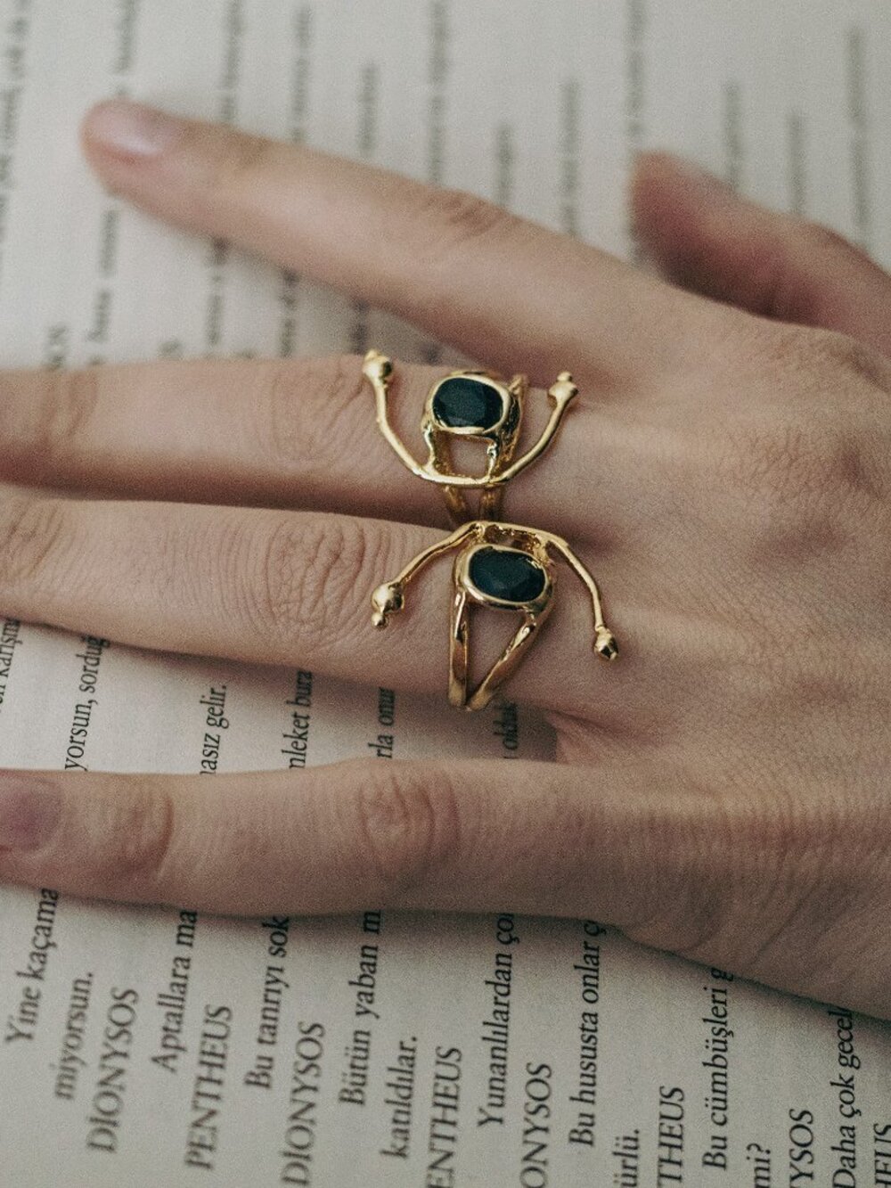 Nyx Black Stone Ring, Organic Adjustable Jewelry, Handmade Sculptural Design